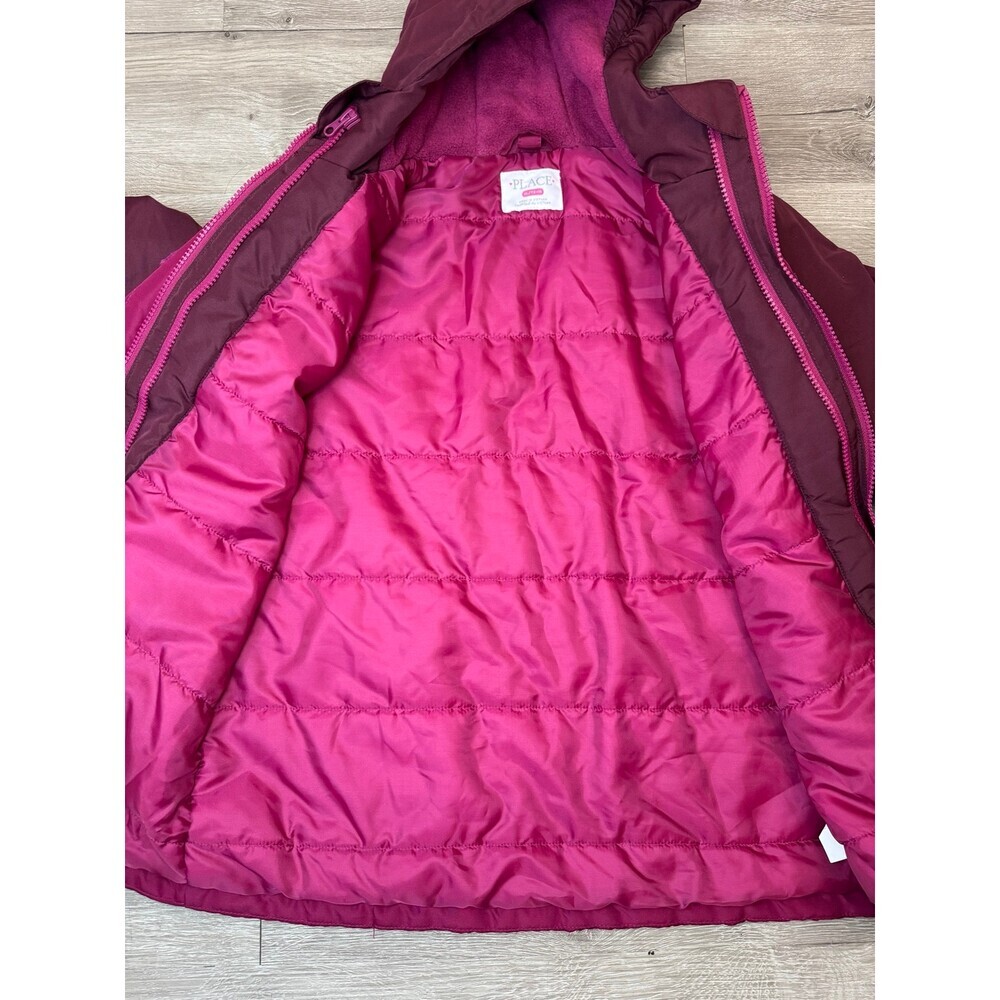 Girls Hooded Colorblock Puffer Winter Coat Burgundy Pink XL 14 - Picture 2 of 5